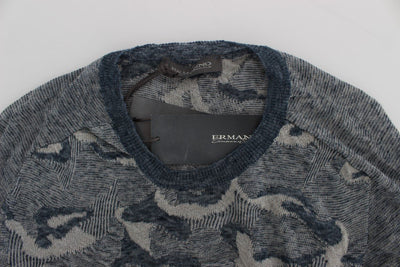 Blue Knitted Crewneck Pullover Sweater