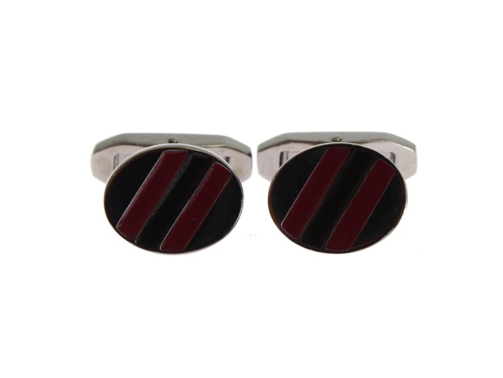 Black Red Stone Silver Brass Cufflinks