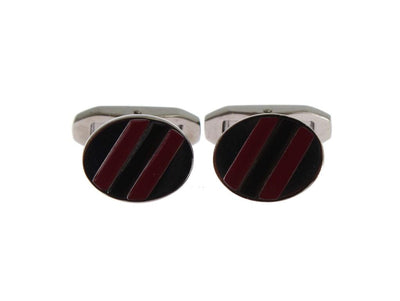 Black Red Stone Silver Brass Cufflinks