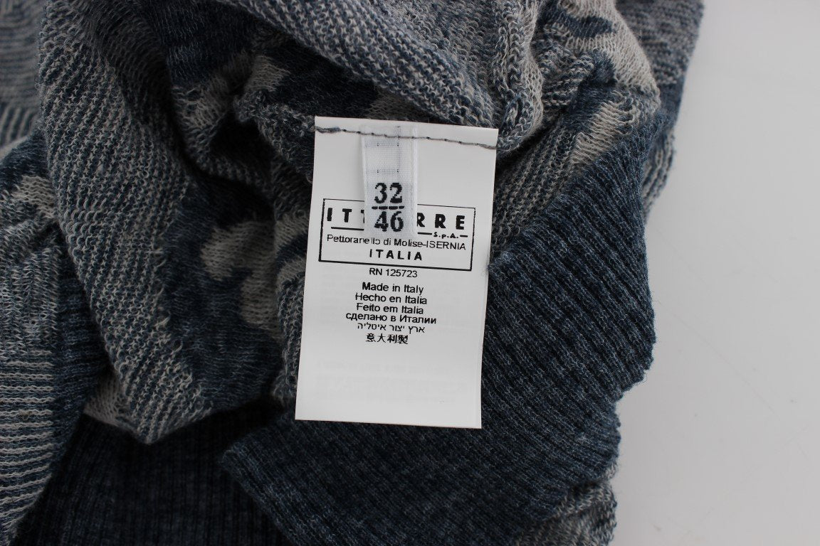 Blue Knitted Crewneck Pullover Sweater