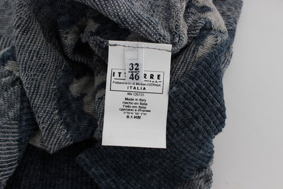 Blue Knitted Crewneck Pullover Sweater