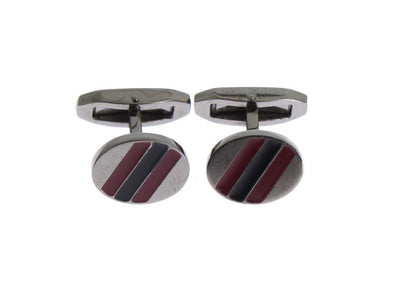 Black Red Stone Silver Brass Cufflinks