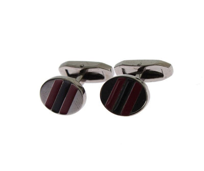 Black Red Stone Silver Brass Cufflinks