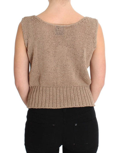 Beige Cotton Knitted Sleeveless Sweater
