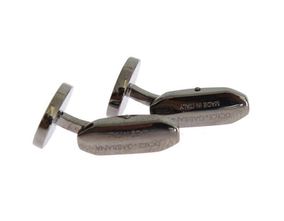Black Red Stone Silver Brass Cufflinks