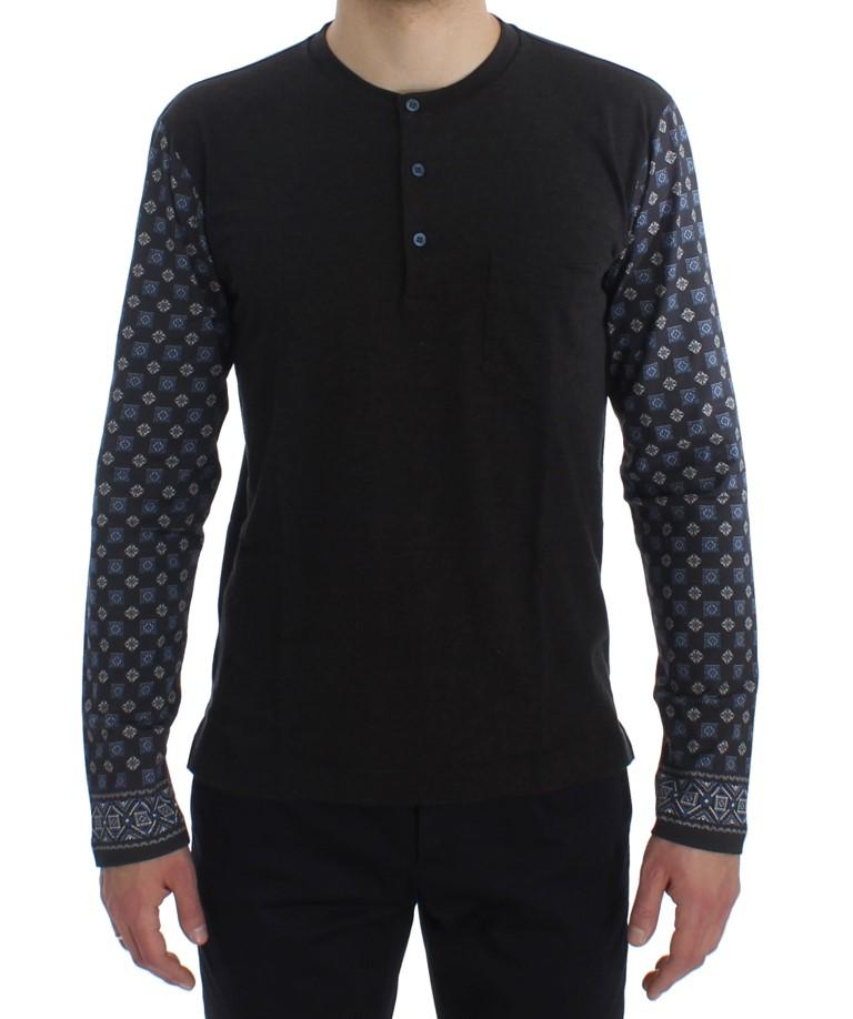 Gray Blue Cotton Baroque Henley Sweater