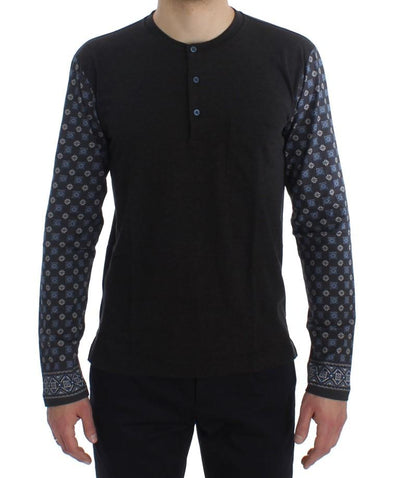 Gray Blue Cotton Baroque Henley Sweater