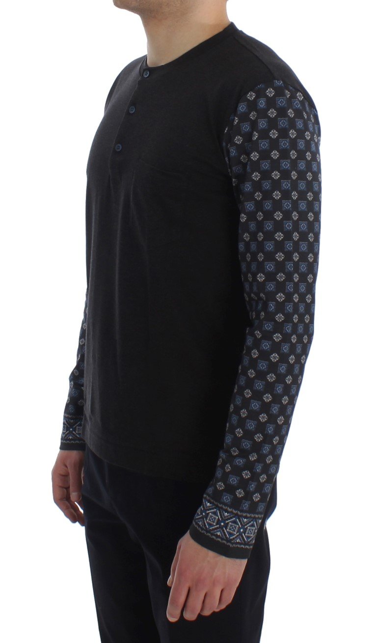 Gray Blue Cotton Baroque Henley Sweater