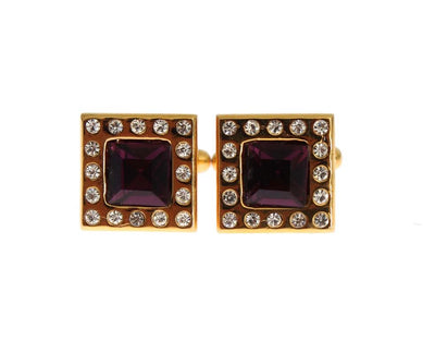 Clear Purple Crystal Gold Brass Cufflinks