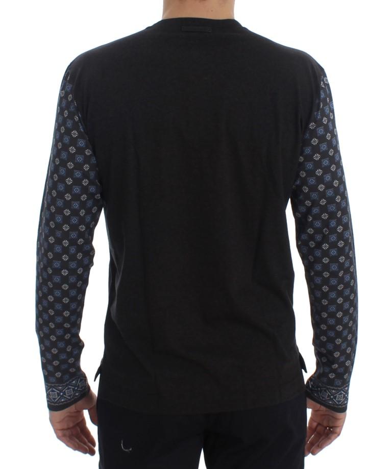 Gray Blue Cotton Baroque Henley Sweater