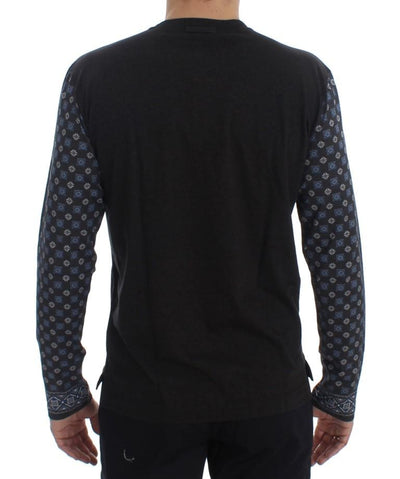 Gray Blue Cotton Baroque Henley Sweater