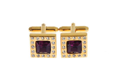 Clear Purple Crystal Gold Brass Cufflinks