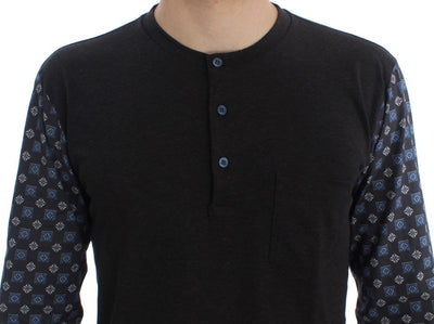 Gray Blue Cotton Baroque Henley Sweater