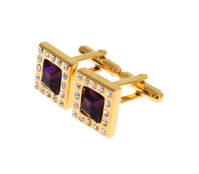 Clear Purple Crystal Gold Brass Cufflinks