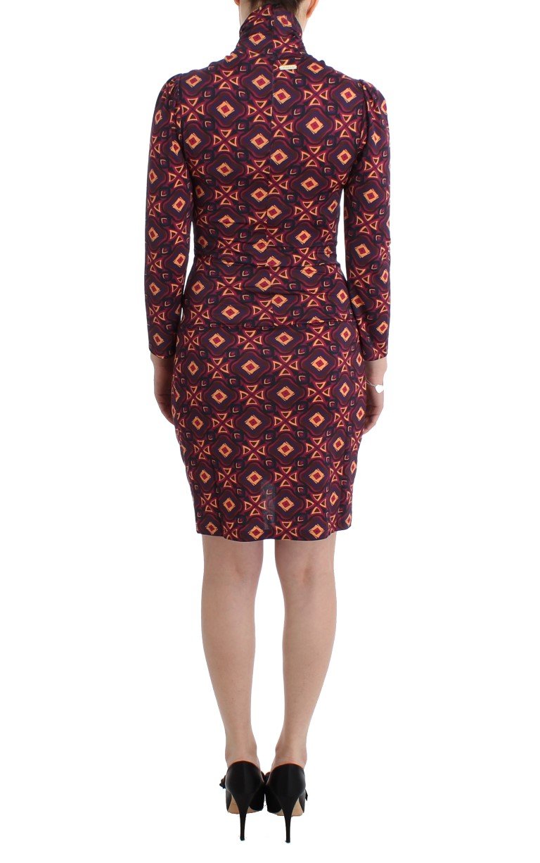 Multicolor Longsleeved Turtleneck Viscose Dress