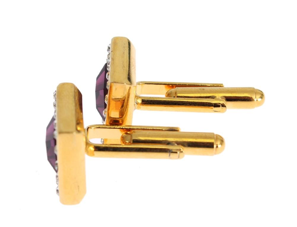 Clear Purple Crystal Gold Brass Cufflinks