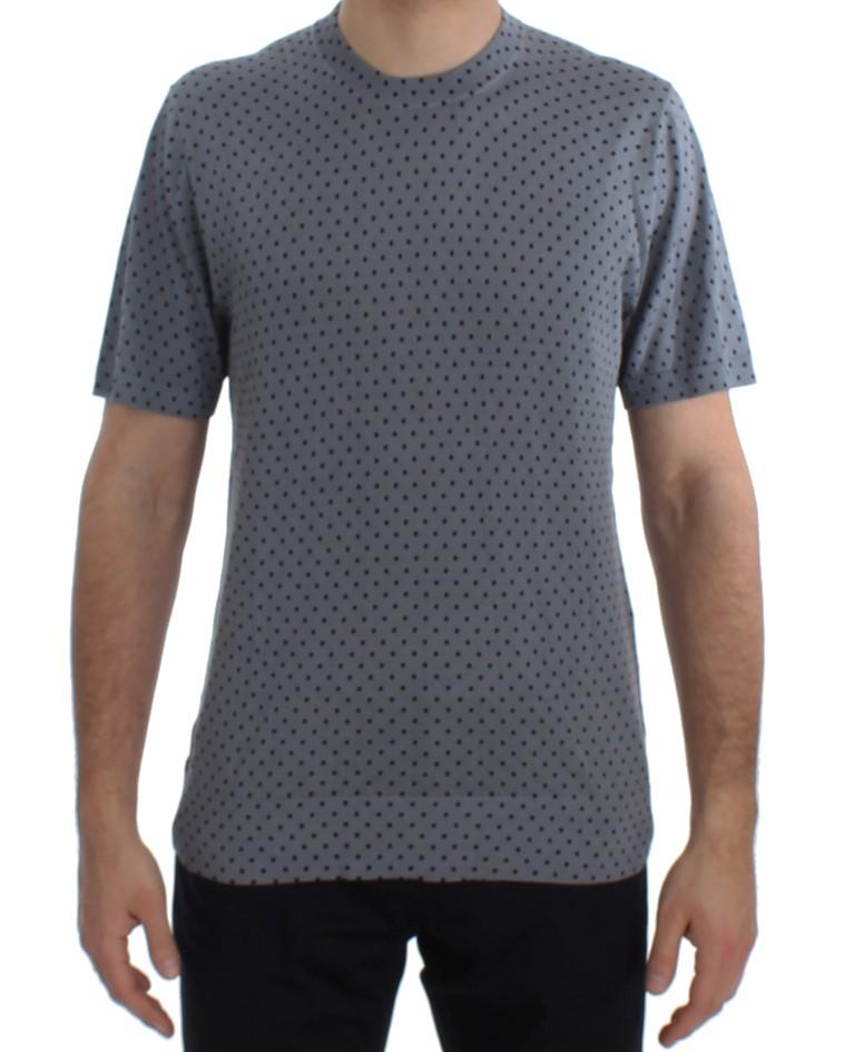 Blue Polka Dotted Silk Pullover T-shirt