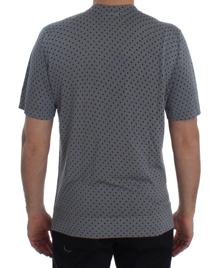 Blue Polka Dotted Silk Pullover T-shirt