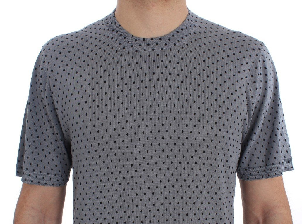Blue Polka Dotted Silk Pullover T-shirt