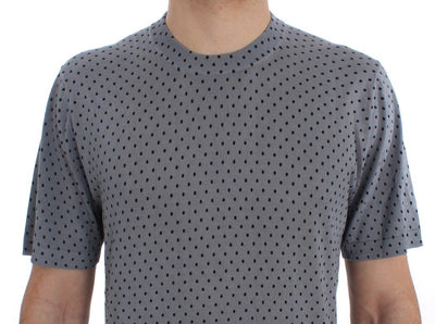 Blue Polka Dotted Silk Pullover T-shirt