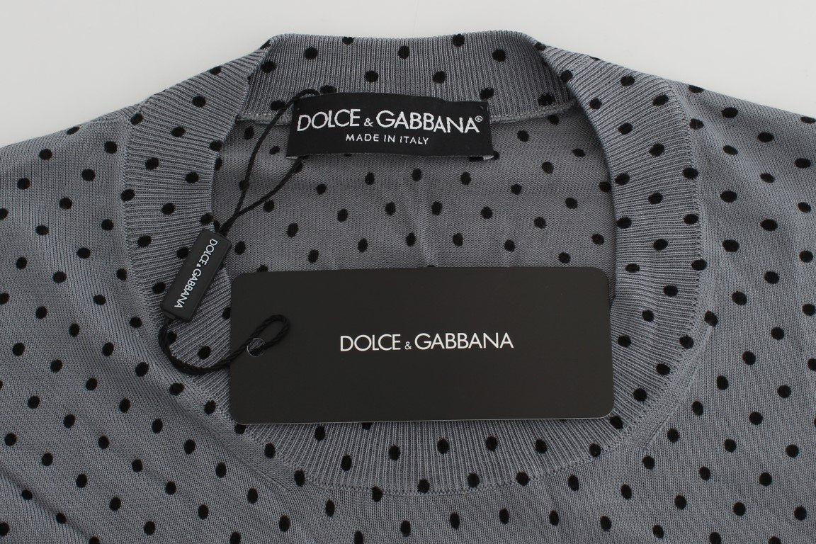 Blue Polka Dotted Silk Pullover T-shirt