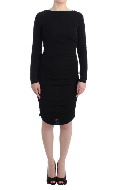 Black Longsleeved Wiggle Viscose Pencil Dress
