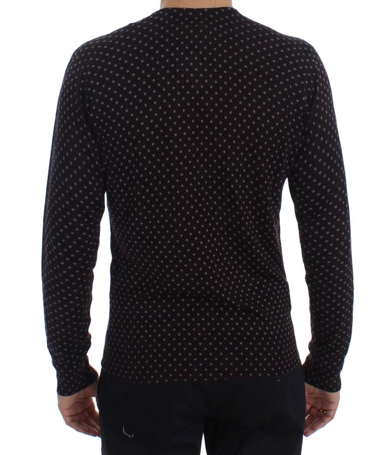 Brown Polka Dot Silk Pullover Sweater