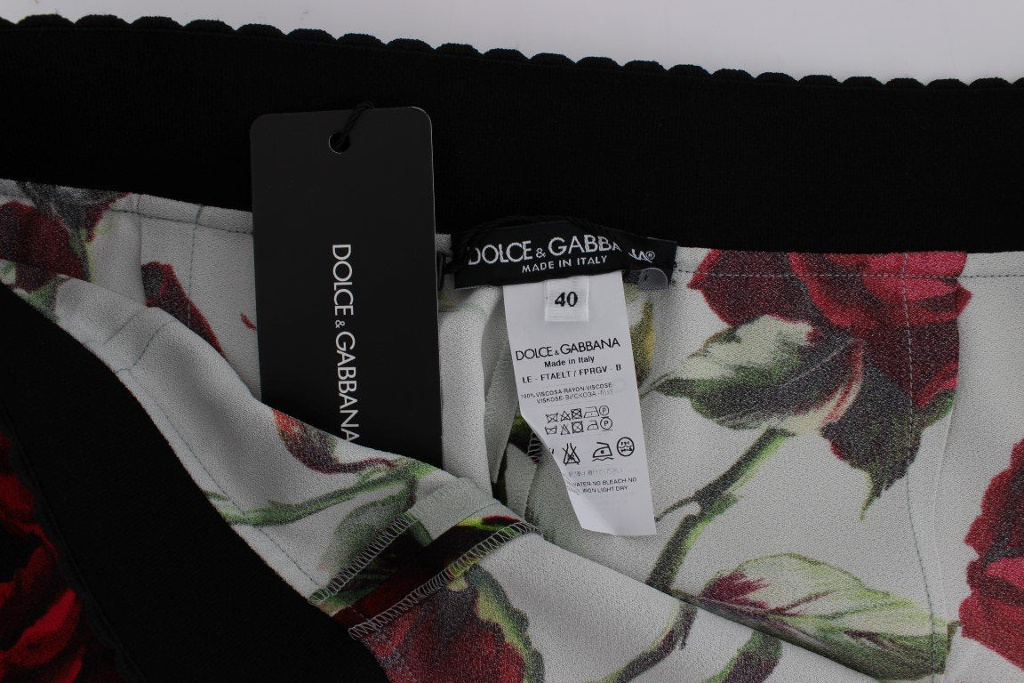 Green Roses Print Stretch Tights Pants