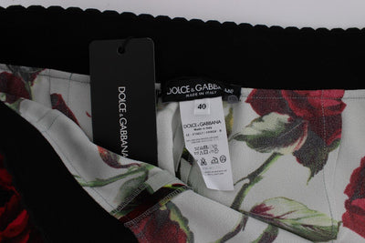 Green Roses Print Stretch Tights Pants
