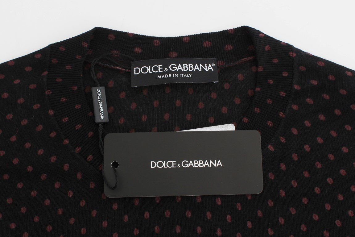 Black Red Polka Dotted Silk T-shirt
