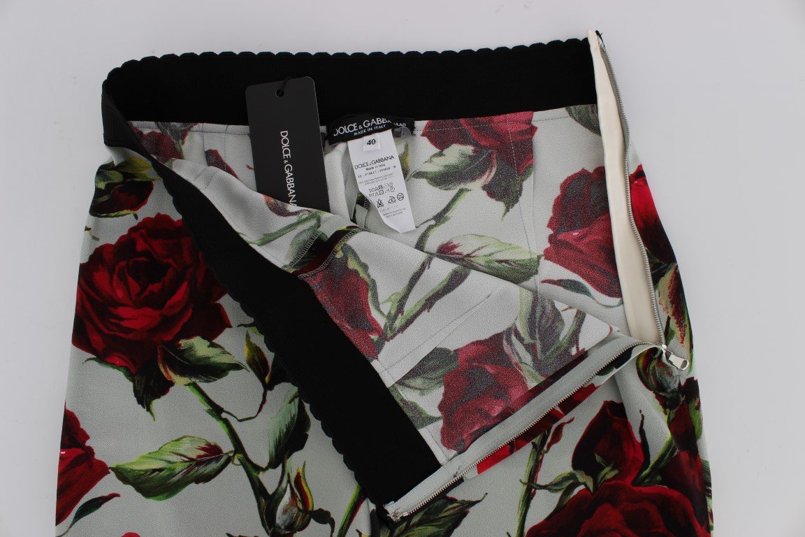 Green Roses Print Stretch Tights Pants