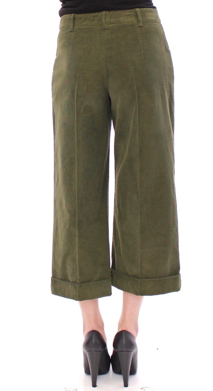 Green Cotton Corduroys Cropped Jeans Pants