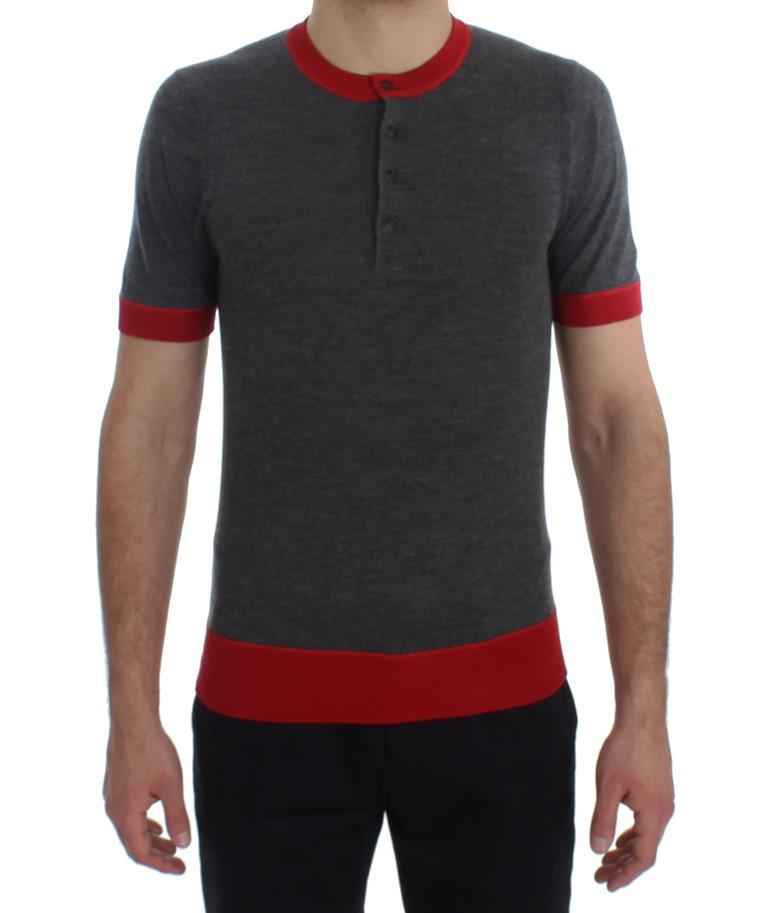 Gray Red Cashmere Silk Henley T-shirt