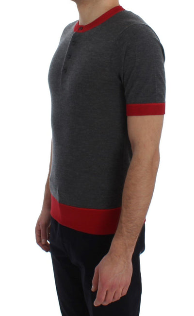 Gray Red Cashmere Silk Henley T-shirt