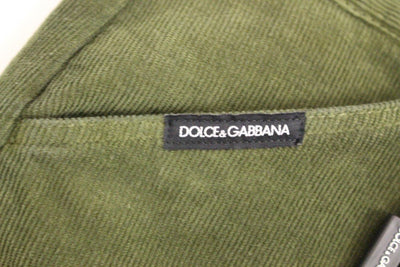 Green Cotton Corduroys Cropped Jeans Pants