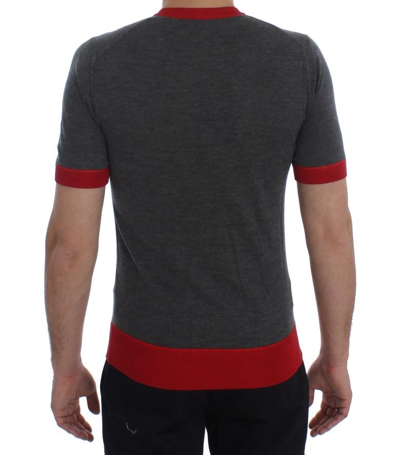 Gray Red Cashmere Silk Henley T-shirt