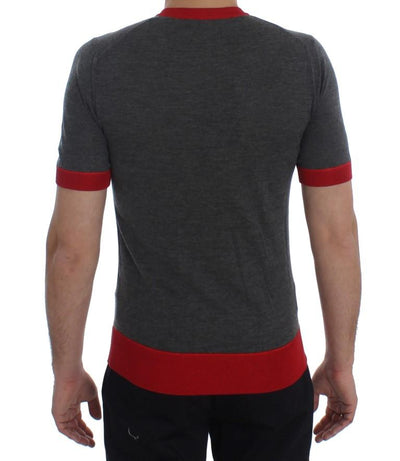 Gray Red Cashmere Silk Henley T-shirt