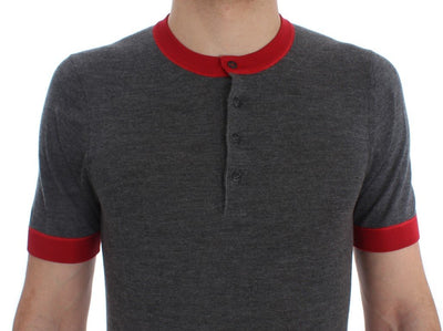 Gray Red Cashmere Silk Henley T-shirt