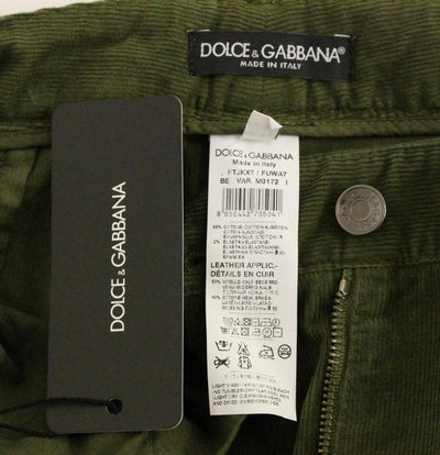 Green Cotton Corduroys Cropped Jeans Pants