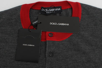 Gray Red Cashmere Silk Henley T-shirt