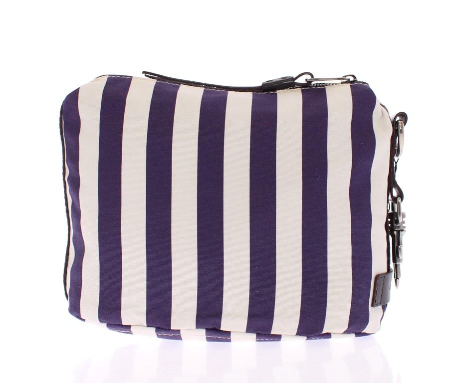 Purple striped canvas toiletry bag