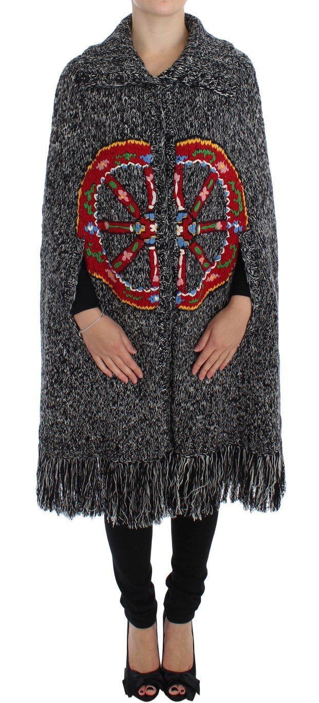 Gray Knitted Cashmere Wool Cardigan Cape
