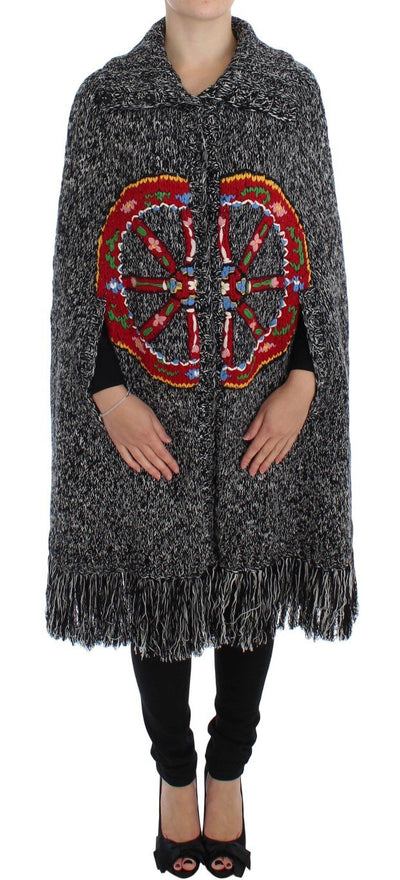 Gray Knitted Cashmere Wool Cardigan Cape
