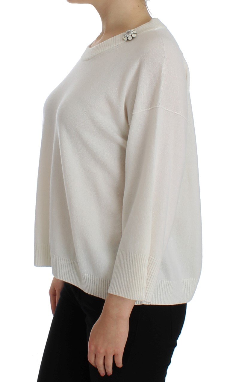 White Cashmere Floral Pearl Sweater