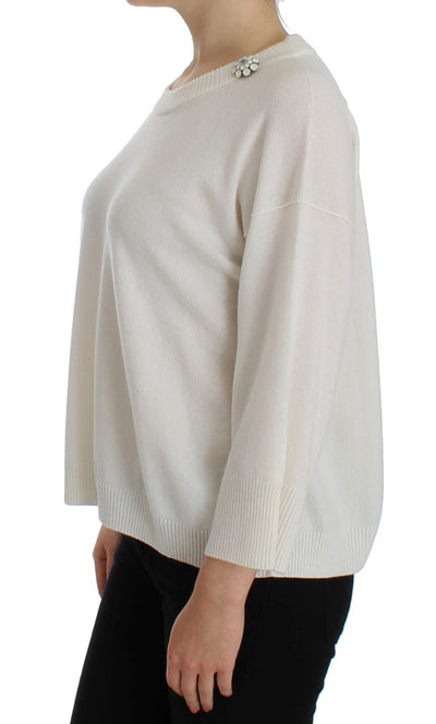 White Cashmere Floral Pearl Sweater