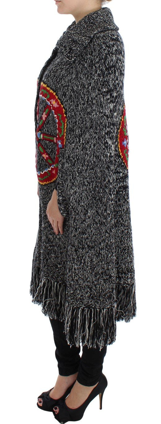 Gray Knitted Cashmere Wool Cardigan Cape
