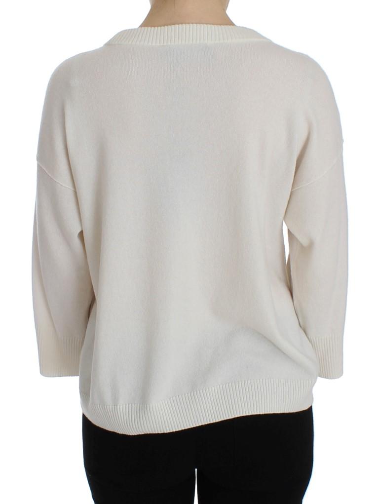 White Cashmere Floral Pearl Sweater