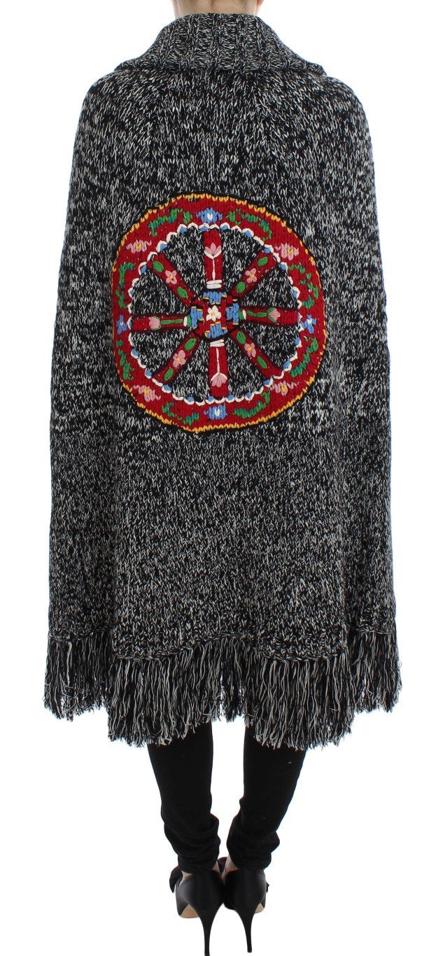 Gray Knitted Cashmere Wool Cardigan Cape