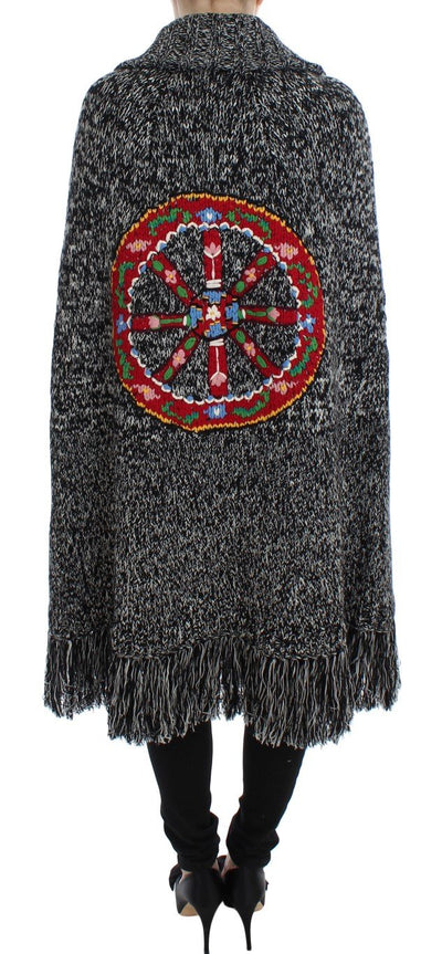 Gray Knitted Cashmere Wool Cardigan Cape