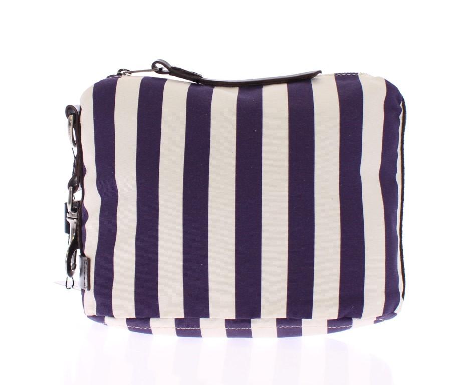 Purple striped canvas toiletry bag